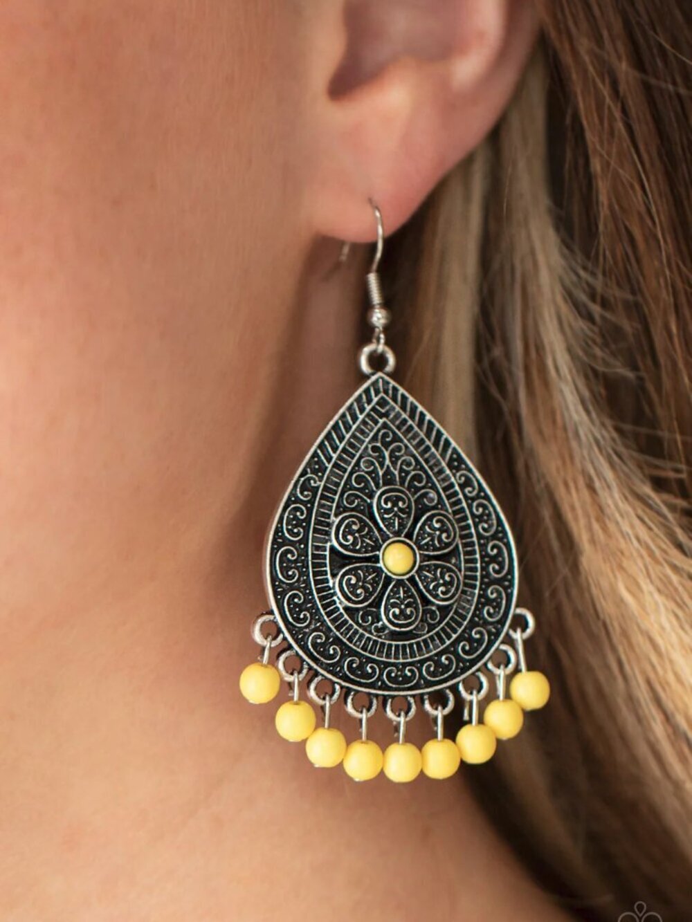 Paparazzi Jewelry Accessories -Blossoming Teardrops - Yellow Earrings - Vintage